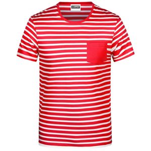James & Nicholson Pánske pruhované tričko z biobavlny 8028 - Červená / biela | L