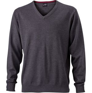 James & Nicholson Pánsky bavlnený sveter JN659 - Antracitový melír | XXXL