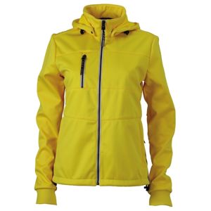 James & Nicholson Dámska športová softshellová bunda JN1077 - Slnečná žltá / tmavomodrá / biela | M