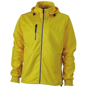 James & Nicholson Pánska športová softshellová bunda JN1078 - Slnečná žltá / tmavomodrá / biela | M