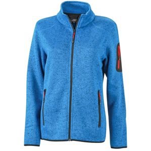 James & Nicholson Dámska bunda z pleteného fleecu JN761 - Kráľovsky modrý melír / červená | M