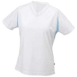 James & Nicholson Dámske športové tričko s krátkym rukávom JN316 - Biela / oceán | XL