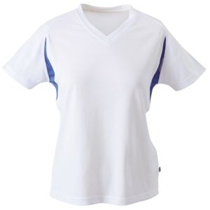 James & Nicholson Dámske športové tričko s krátkym rukávom JN316 - Biela / kráľovská modrá | XS