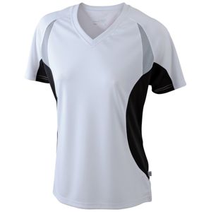 James & Nicholson Dámske funkčné tričko s krátkym rukávom JN390 - Biela / čierna | XL