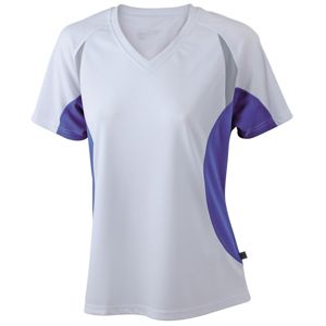 James & Nicholson Dámske funkčné tričko s krátkym rukávom JN390 - Biela / kráľovská modrá | XXL
