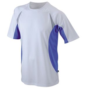 James & Nicholson Pánske funkčné tričko s krátkym rukávom JN391 - Biela / kráľovská modrá | XXXL