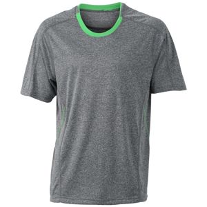 James & Nicholson Pánske bežecké tričko JN472 - Šedý melír / zelená | XXL