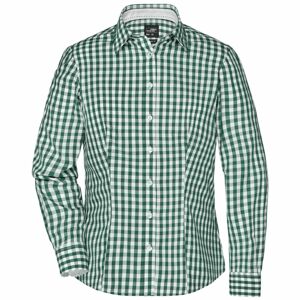 James & Nicholson Dámska kockovaná košeľa JN616 - Lesná zelená / biela | L