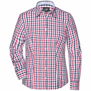 James & Nicholson Dámska kockovaná košeľa JN616 - Tmavomodrá / červeno-tmavomodro-biela | M