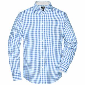 James & Nicholson Pánska kockovaná košeľa JN617 - Ľadovo modrá / biela | S