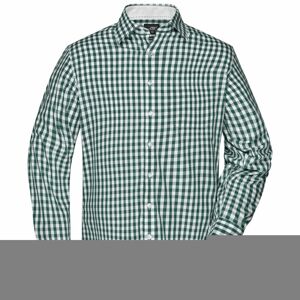 James & Nicholson Pánska kockovaná košeľa JN617 - Lesná zelená / biela | XXL