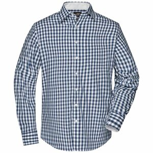 James & Nicholson Pánska kockovaná košeľa JN617 - Tmavomodrá / biela | XXL