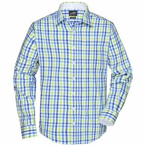 James & Nicholson Pánska kockovaná košeľa JN617 - Královská modrá / modrá / zelená / bílá | XXL
