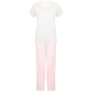 Towel City Dámske dlhé bavlnené pyžamo v sade - Biela / ružová | XXXL