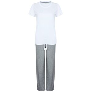 Towel City Dámske dlhé bavlnené pyžamo v sade - Biela / šedý melír | S