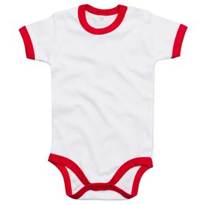 Babybugz Dvojfarebné detské body s krátkym rukávom - Biela / červená | 6-12 mesiacov