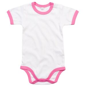 Babybugz Dvojfarebné detské body s krátkym rukávom - Biela / bubble gum ružová | 6-12 mesiacov