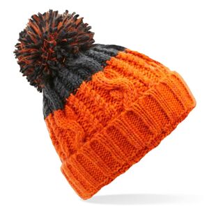 Beechfield Dvojfarebná pletená čiapka s brmbolcom - Oranžová / grafitová