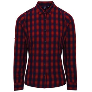 Premier Workwear Dámska bavlnená károvaná košeľa - Červená / tmavomodrá | XXL