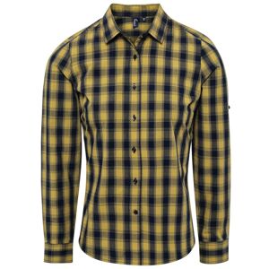 Premier Workwear Dámska bavlnená károvaná košeľa - Camel / tmavomodrá | XXL
