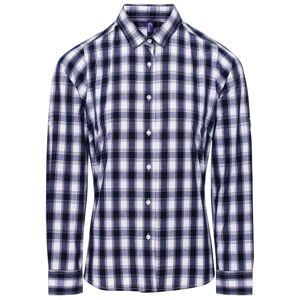 Premier Workwear Dámska bavlnená károvaná košeľa - Biela / tmavomodrá | XXL
