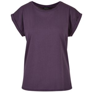 Build Your Brand Voľné dámske tričko s ohrnutými rukávmi - Tmavofialová | XL