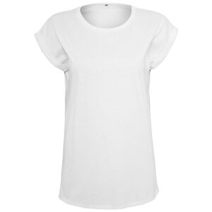 Build Your Brand Voľné dámske tričko s ohrnutými rukávmi - Biela | XS