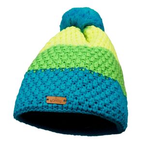 Bontis Detská trojfarebná pletená zimná čiapka s brmbolcom - Tyrkysová / zelená / žltá | uni detská