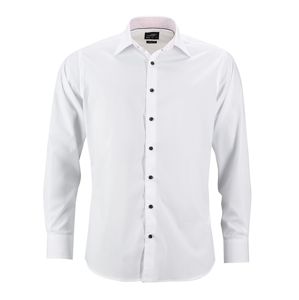 James & Nicholson Pánska biela košeľa JN648 - Biela / biela / červená | XXL