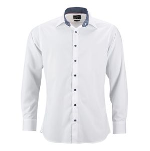 James & Nicholson Pánska biela košeľa JN648 - Bílá / tmavě modrá / bílá | XXL