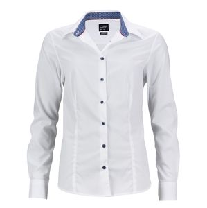 James & Nicholson Dámska biela košeľa JN647 - Bielo-modro biela | S