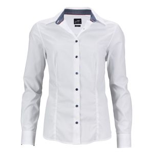 James & Nicholson Dámska biela košeľa JN647 - Bílá / tmavě modrá / bílá | M
