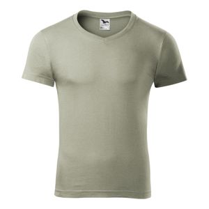 MALFINI Pánske tričko Slim Fit V-neck - Svetlá khaki | XXXL