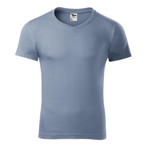 MALFINI Pánske tričko Slim Fit V-neck - Denim | XXL