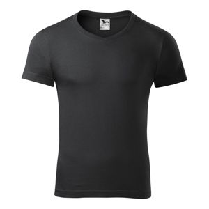 MALFINI Pánske tričko Slim Fit V-neck - Ebony gray | XXL