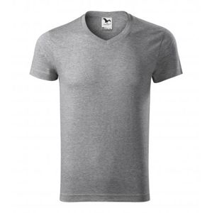 MALFINI Pánske tričko Slim Fit V-neck - Tmavošedý melír | XXXL