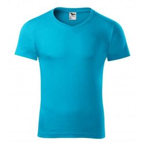 MALFINI Pánske tričko Slim Fit V-neck - Tyrkysová | M