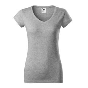 MALFINI Dámske tričko Fit V-neck - Tmavošedý melír | XL