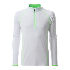 James & Nicholson Pánske funkčné tričko s dlhým rukávom JN498 - Bielo-žiarivo zelená | XL